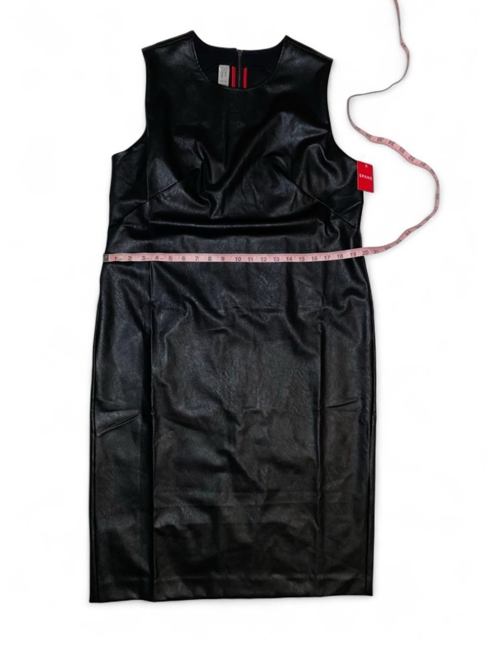 Y2K Office Siren SPANX XL Black Sleeveless Faux-Leather Midi Sheath Dress - Picture 3 of 9